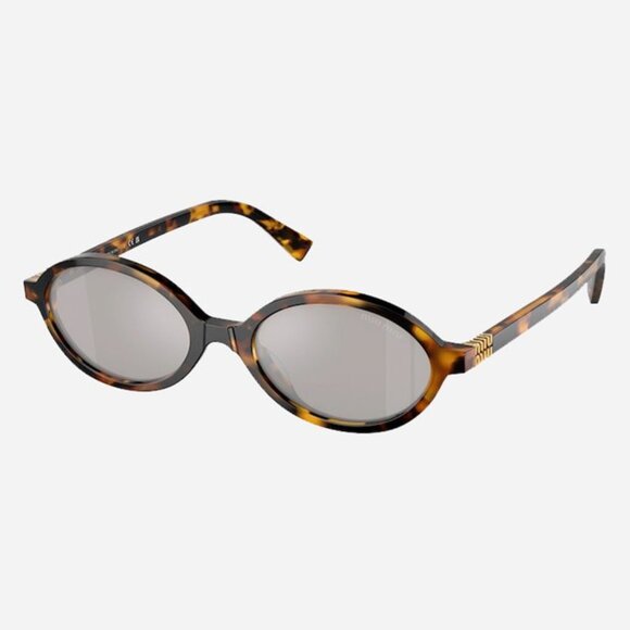 NEW Miu Miu MU04ZS VAU07F Miu Miu oval acetate havana and silver sunglasses - Picture 2 of 5